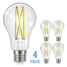 4 Pack LED Clear Filament Bulbs 120V 12.5W =100W A19 Medium E26 3000K Soft White