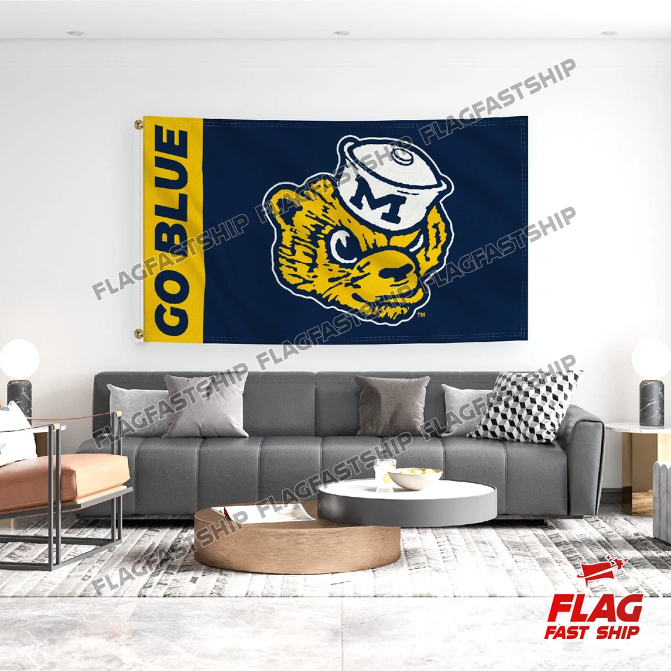 Bandera de los Wolverines de Michigan 3x5 pies GO BLUE Hombre Cueva Logo Banner NCAA Envío GRATIS Foto 2 de 4