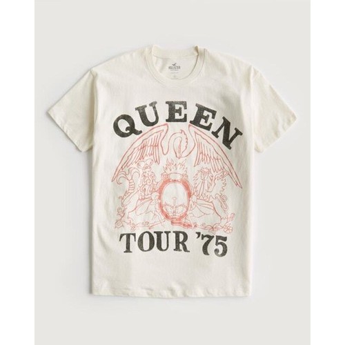 HOLLISTER Queen Oversized Cream Short Sleeve Band TShirt eBay