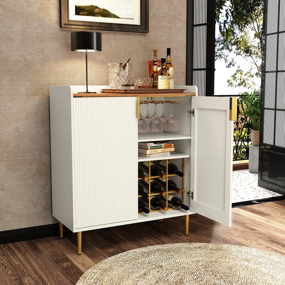 Armario de madera para bar de vinos cocina buffet aparador gabinete con estante para vino de 9 botellas Foto 4 de 4