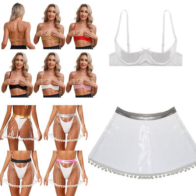 DE Damen BHs 1/4 Cup Push Up Balconette BH Tops Klare Mini Skater Rock Dessous