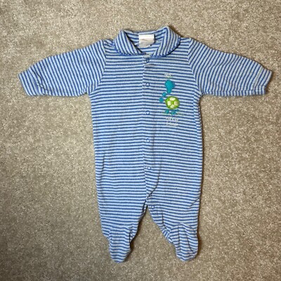 Vintage Carters turtle lets be friends blue stripe terry cloth footie pajamas