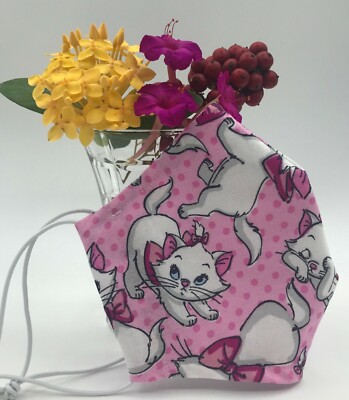 NEW Pink Marie Cat Cloth Face Covering Mask 100% Cotton Nose Wire Filter Pocket