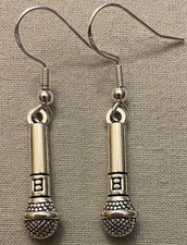 MICROPHONE EARRINGS - Pewter w/Sterling Silver Ear Wires - ROCK  ROLL SING MIC