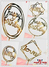 UK New Love Happy Birthday Cake Topper Card Acrylic Party Decor Supplies Gold