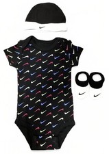 Nike Newborn Baby 3 Piece Set 6–12m Black Unisex Swoosh Boxed FZ3422‑010