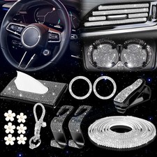 26 Pcs White Universal Sparkle Luxury Bling Car Accessories Set For Women Girls