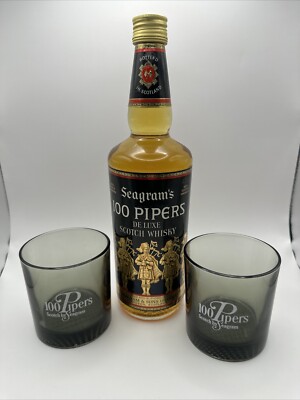Seagram`s 100 Pipers De Luxe Scotch Whisky 1980er / 1990er Jahre + 2 Gläser