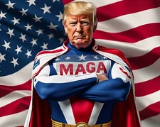 PRESIDENT DONALD TRUMP MAGA MAN SUPERHERO AMERICAN FLAG PATRIOTIC 8X10 AI PHOTO