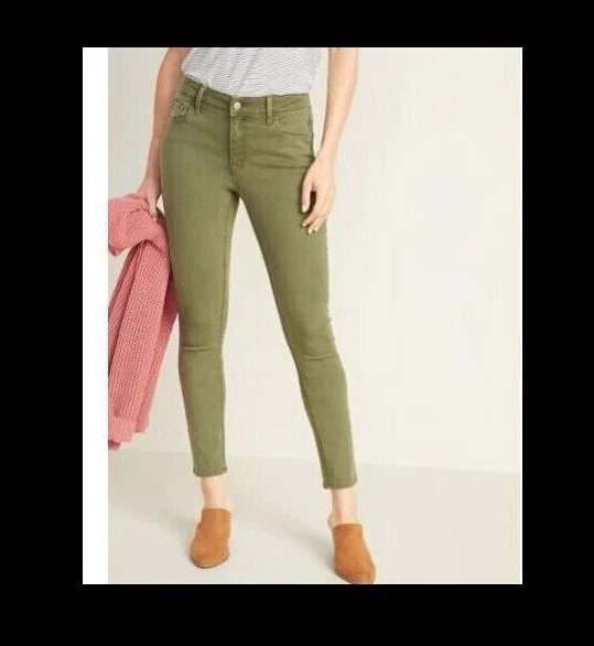 Old Navy Mid-Rise Green Olive Army Rockstar Super Skinny Jeans Size 8/29  Stretch