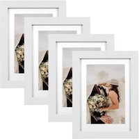 4Er Set Bilderrahmen 10X15 Cm Weiß Holzmaserung Passepartout Wandtisch