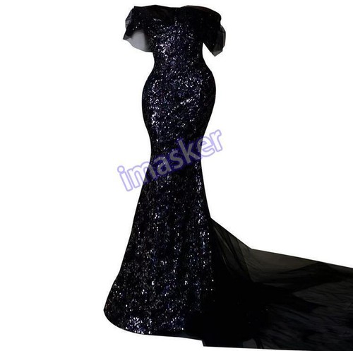 Sequin Women's Fishtail Party Evening Dress Catwalks Off Shoulder Costume Chic - Imagen 12 de 15