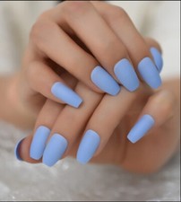 24 Medium Press on nails kit w glue Matte Blue coffin periwinkle purple cool
