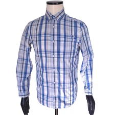Diesel shirt men's S 20" p2p blue checked cotton short sleeve