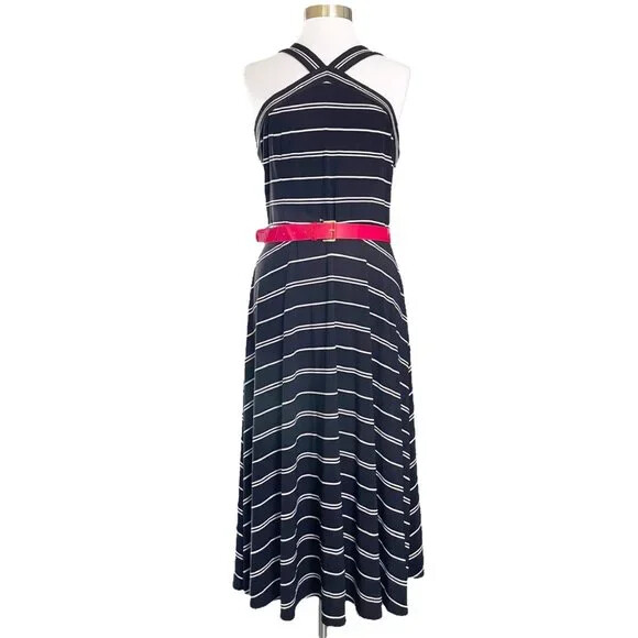 red stripe halter dress NWT Tommy Hilfiger Black Striped with Belt, Sz 12 Web Collection: Transitional to AW106