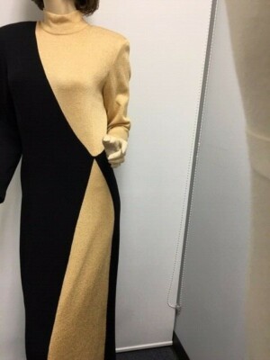 Gorgeous and Unique St John Evening Extra Long dress Black Gold shimmer  size 6 8 | eBay