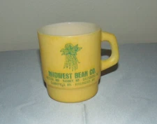 Anchor Hocking Coffee Cup Mug Midwest Bean Company Advertisement Yellow
