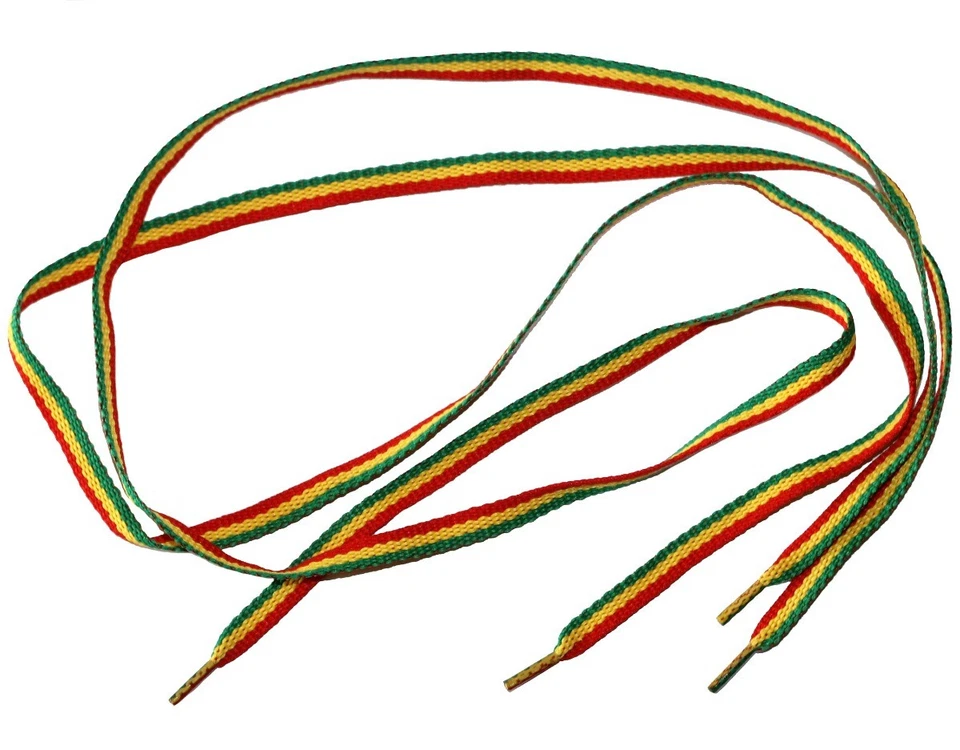 Paire de lacets plats - rasta jamaïcain - longueur 90cm - rouge jaune & vert