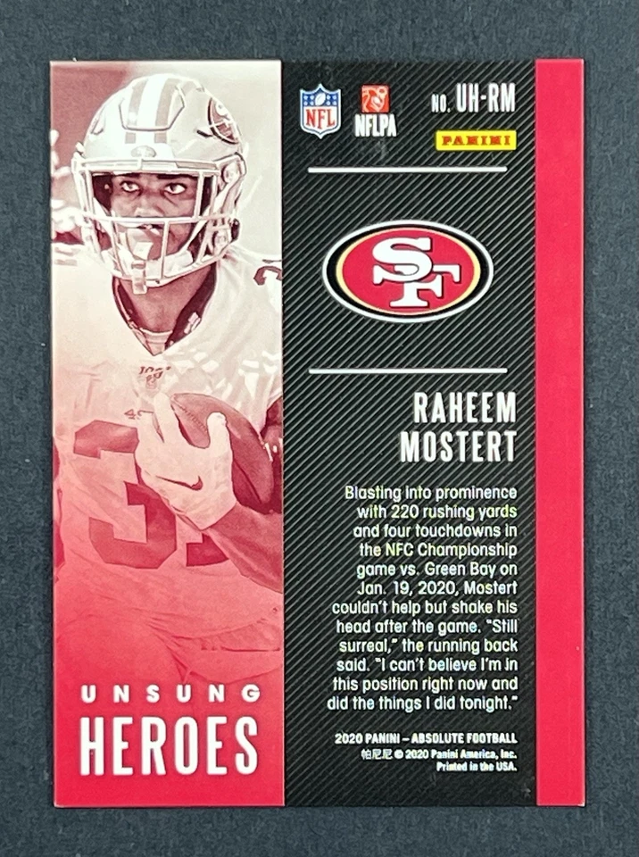 2020 Absolute Unsung Heroes Gold Parallel Raheem Mostert /10 San Francisco 49ers - Image 3 of 3
