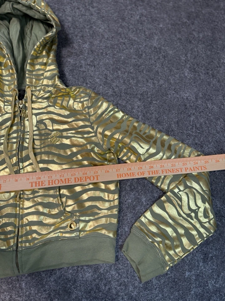 Rocawear Women’s Gold / Green Zebra Print Crop Jacket Zip Up Y2K 2000s Hooded - Image 3 of 4