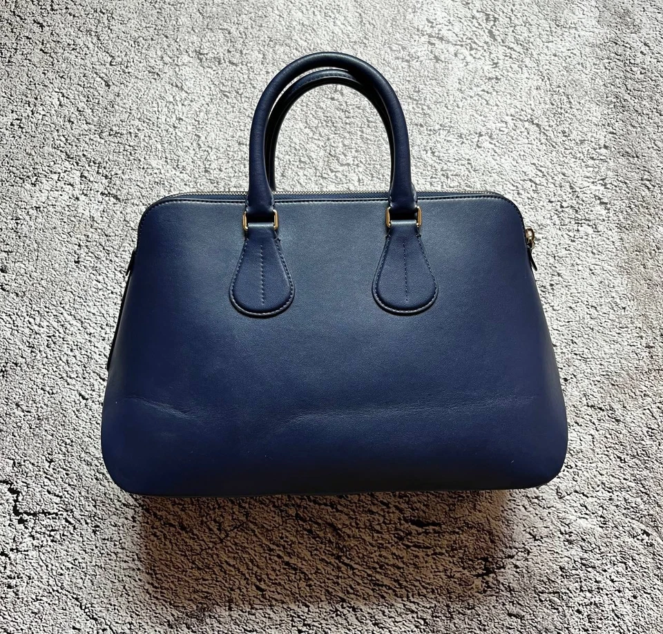 Bally Navy Blue Leather Bag with Red Stripe - Image 3 of 4