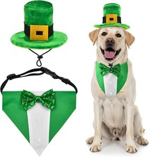 St. Patrick  s Day Dog Tuxedo with Green Bowtie Pet Irish Leprechaun Hat with Bel