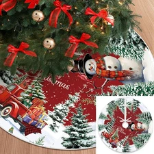 48 Inch Christmas Tree Skirt Christmas Winter Snowman Joy Snowflake Rustic Wi...