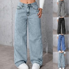 Wide Leg Jeans Straight Cut Casual Outing Full Length Straight Wide Leg