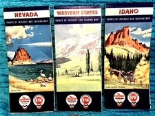 3 Vintage 1950s Chevron Gasoline RPM Motor Oil Road Maps Idaho Nevada W. States