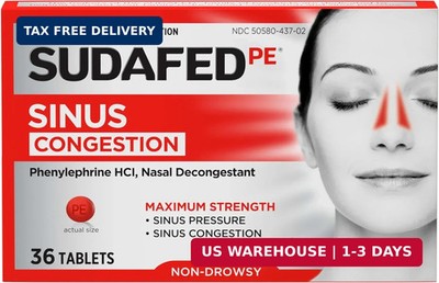 Sudafed PE Sinus Congestion Relief Tablets, Maximum Strength, Non-Drowsy 10 mg P