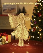 Christmas Angel Tree Topper with Built-in LED Snowflake Projector Lights Holl...