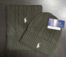 Ralph Lauren Polo Dark Green/ White Pony Men Women Scarf and Beanie Hat 2Pc Set