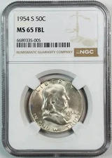 1954 S Franklin Half Dollar NGC MS-65 FBL Full Bell Lines