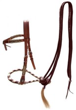 Horse Western Bosal Dark Headstall Brown Rawhide accents  nylon mecate Back in 