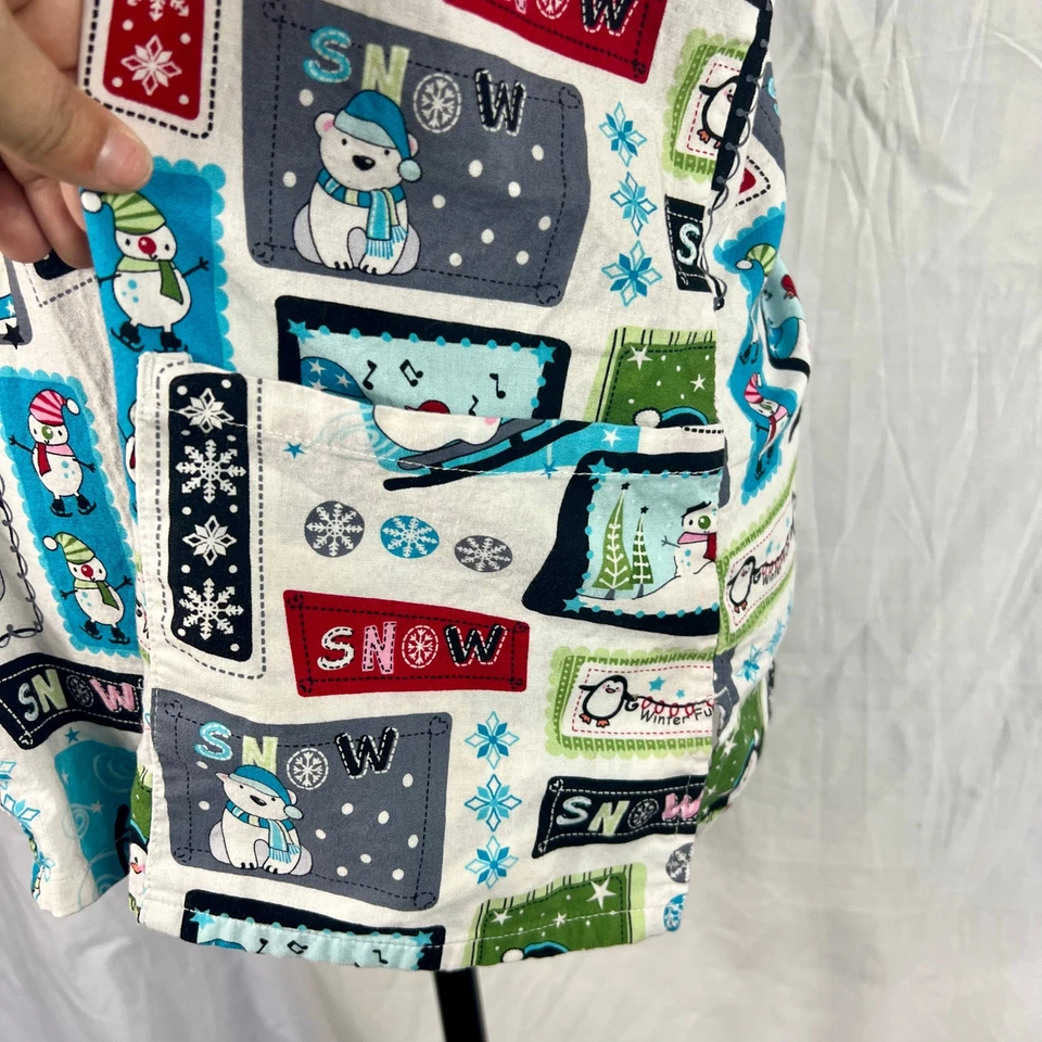 SB Scrubs Top Christmas Winter Snowman Unisex Medium Pockets Nursing Medical - Image 4 of 4