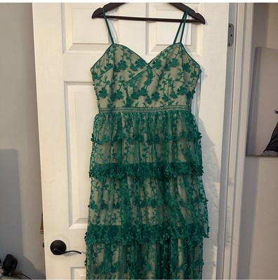 Endless Rose Woman  White CROCHET LAYERED MIDI DRESS Size Medium