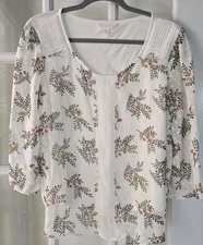 LC Lauren Conrad Boho Blouse Floral 3/4-Sleeve Lightweight Peasant Blouse XL