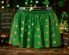St Patrick's Day Green Tutu Skirt XL 14/16 Gold Glitter Shamrocks Costume Party