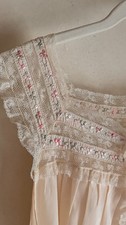 Vintage Blush Lace Nightgown Floral Embroidered Cottage Romantic Lingerie