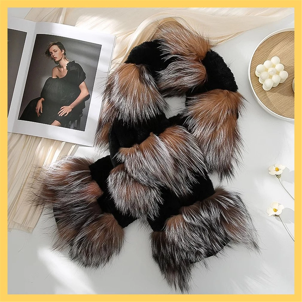 Women's Real Rabbit Fox Fur Scarf Thicken Winter Warm Neck Collar Size 125x18cm