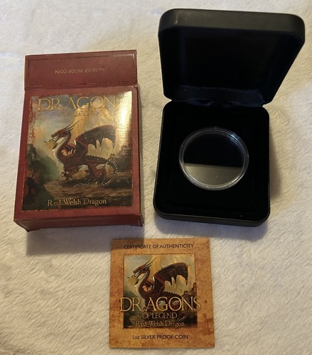 2012 Tuvalu Red Welsh Dragon Silver Coin Box, Display Case, & COA