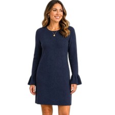 Banana Republic Navy Wool Blend Sweater Dress Ruffle Sleeve Medium Stretch Soft