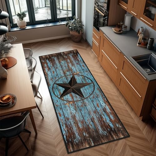 Western Runner Rug 2x6,Rustic Barn Texas Star on Old Wooden Plank,Ultra ...