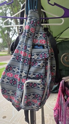 KAVU Mini Rope Sling Bag Sunset Diamond Pink Blue White in good condition!