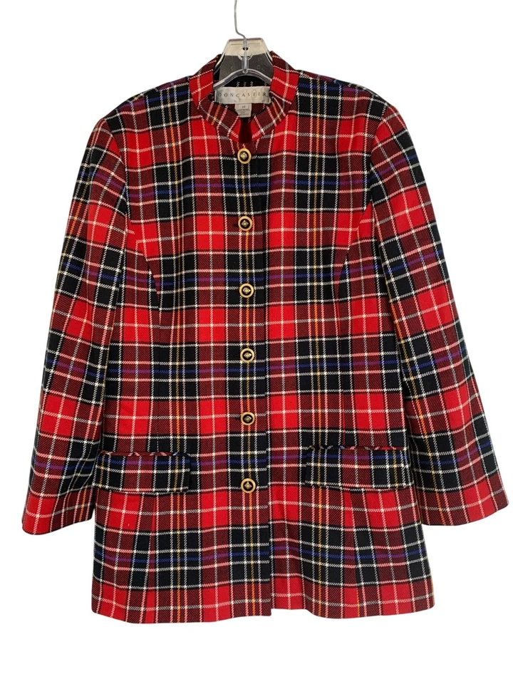 Vintage 90s Doncaster Red Plaid Wool Blazer Jacket Size 8 Button Lined RFF10659 - Image 2 of 4