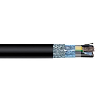 6 AWG 4 Conductor Shielded VFD Motor Supply Power Cable Black 600V/1000V