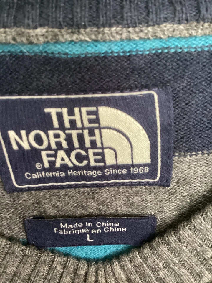 The North Face Sweater Wool Blend Pullover Men's L Blue Gray Striped Classic - Image 3 of 4