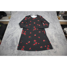 Mango Dress Womens M Black Red Floral Long Sleeve Shift Casual Basic Outfit