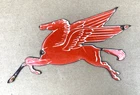 VINTAGE 8.5x5" MOBILGAS MOBILOIL RED PEGASUS GASOLINE PORCELAIN MOTOR OIL SIGN