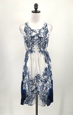 Free People Blue White Floral Sheer Racerback High Low Fit Flare Dress Sz S